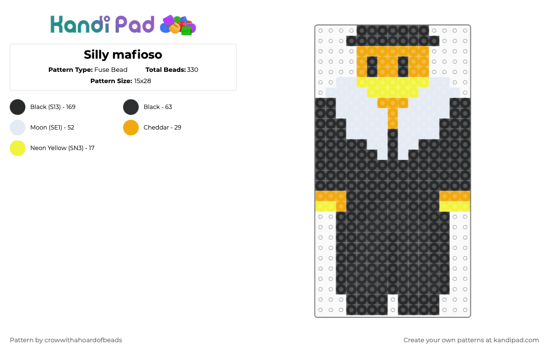 Silly mafioso - Fuse Bead Pattern by crowwithahoardofbeads on Kandi Pad - black,orange,yellow,mafioso,forsaken