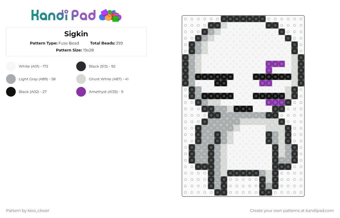 Sigkin - Fuse Bead Pattern by kioo_clover on Kandi Pad - anime, character, gaming, gray, marikin online 4, sigkin, video game, white