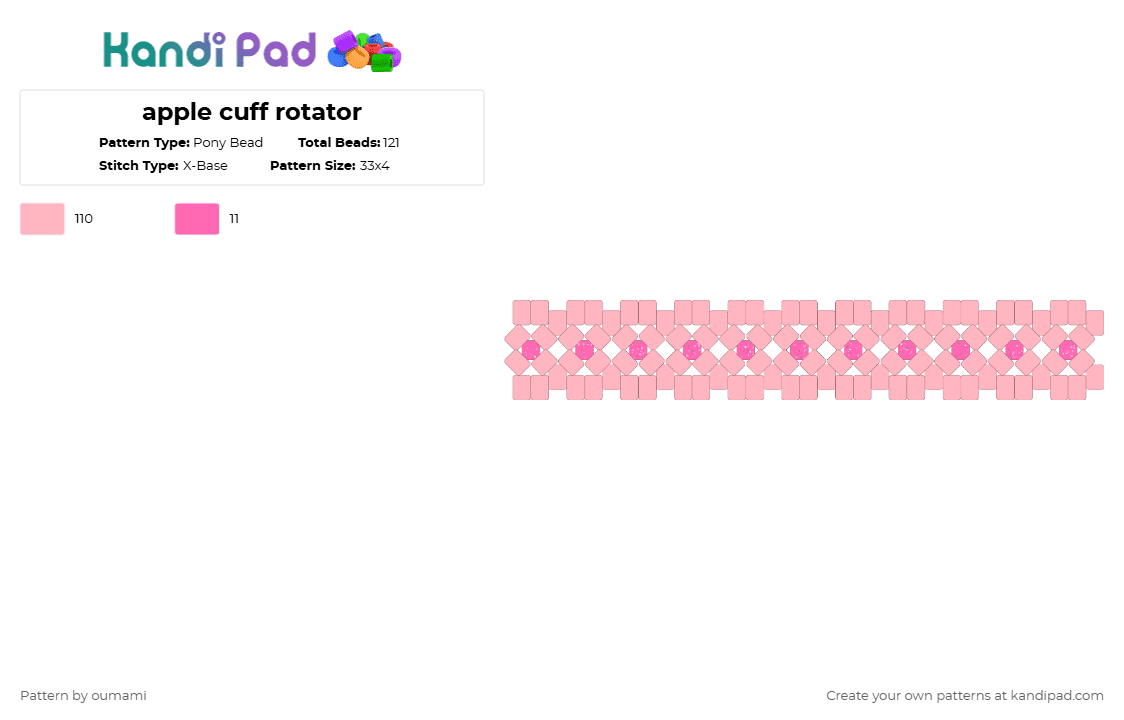 apple cuff rotator - Pony Bead Pattern by oumami on Kandi Pad - pink