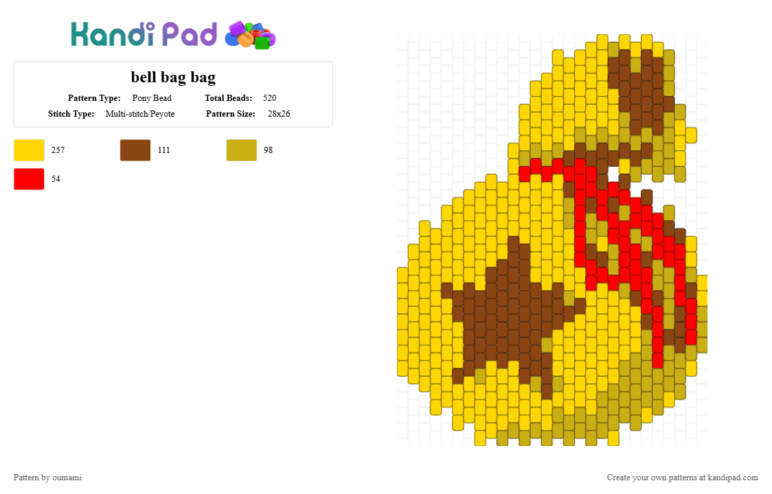 bell bag bag - Pony Bead Pattern by oumami on Kandi Pad - yellow,red
