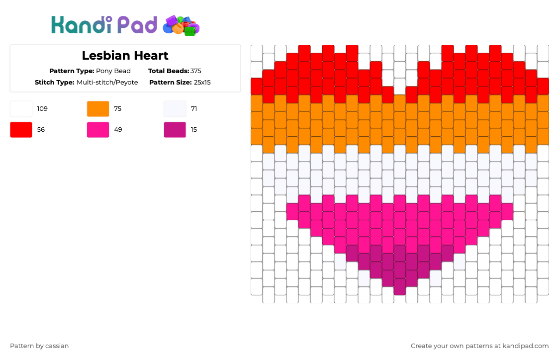 Lesbian Heart - Pony Bead Pattern by cassian on Kandi Pad - orange,pink,lesbian,pride,heart,lgbtq