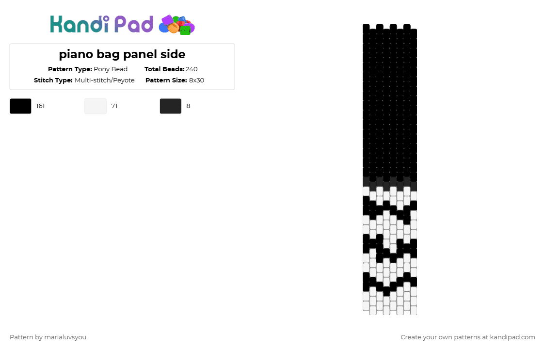 piano bag panel side (edited) - Pony Bead Pattern by marialuvsyou on Kandi Pad - black,white