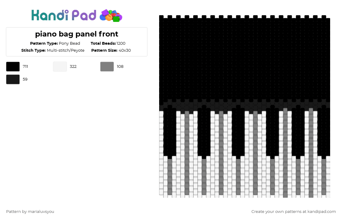 piano bag panel front - Pony Bead Pattern by marialuvsyou on Kandi Pad - black,white