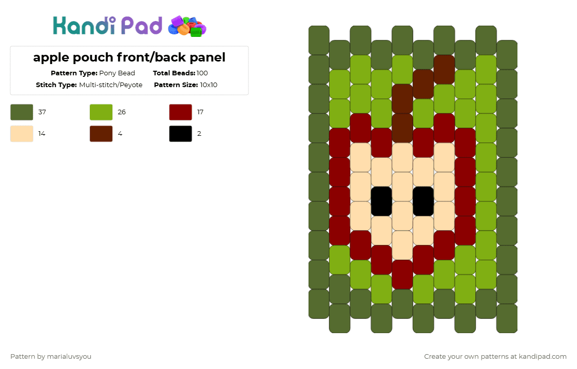 apple pouch front/back panel - Pony Bead Pattern by marialuvsyou on Kandi Pad - green,gold