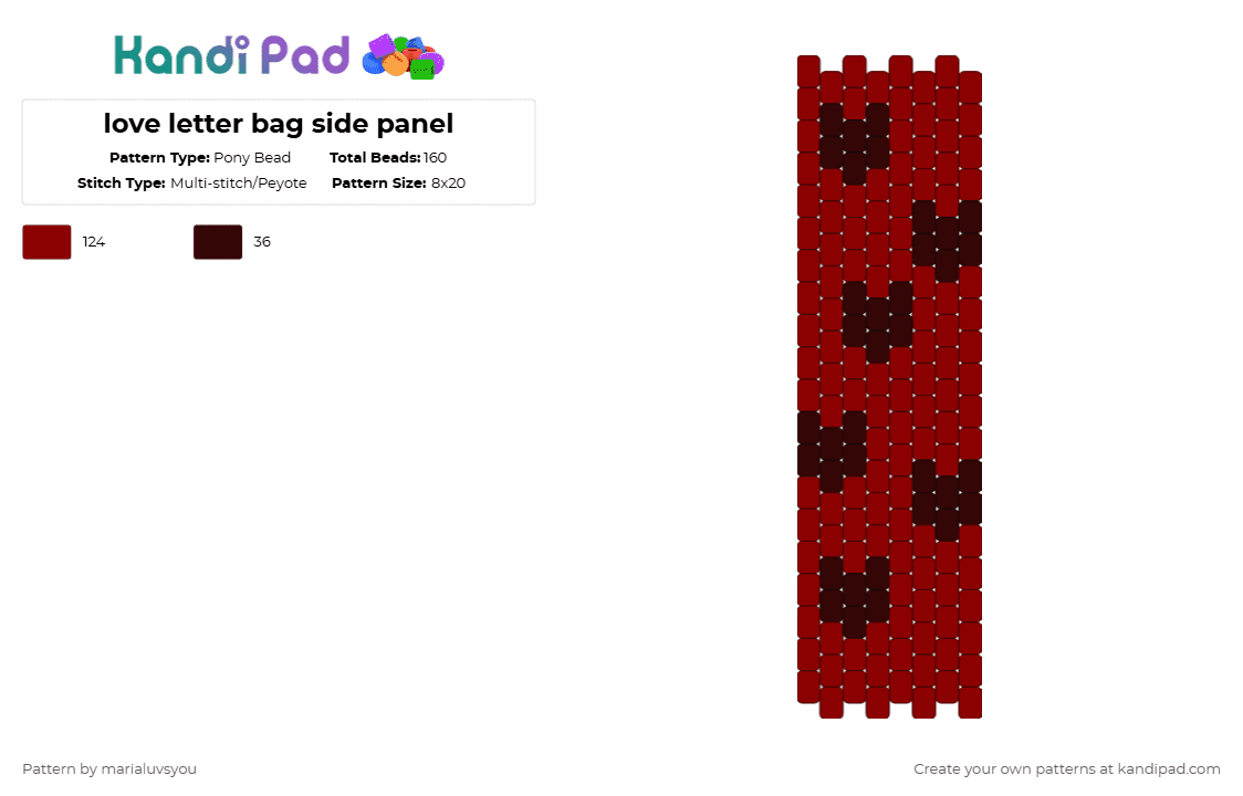 love letter bag side panel - Pony Bead Pattern by marialuvsyou on Kandi Pad - red