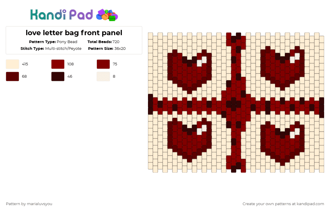 love letter bag front panel - Pony Bead Pattern by marialuvsyou on Kandi Pad - beige