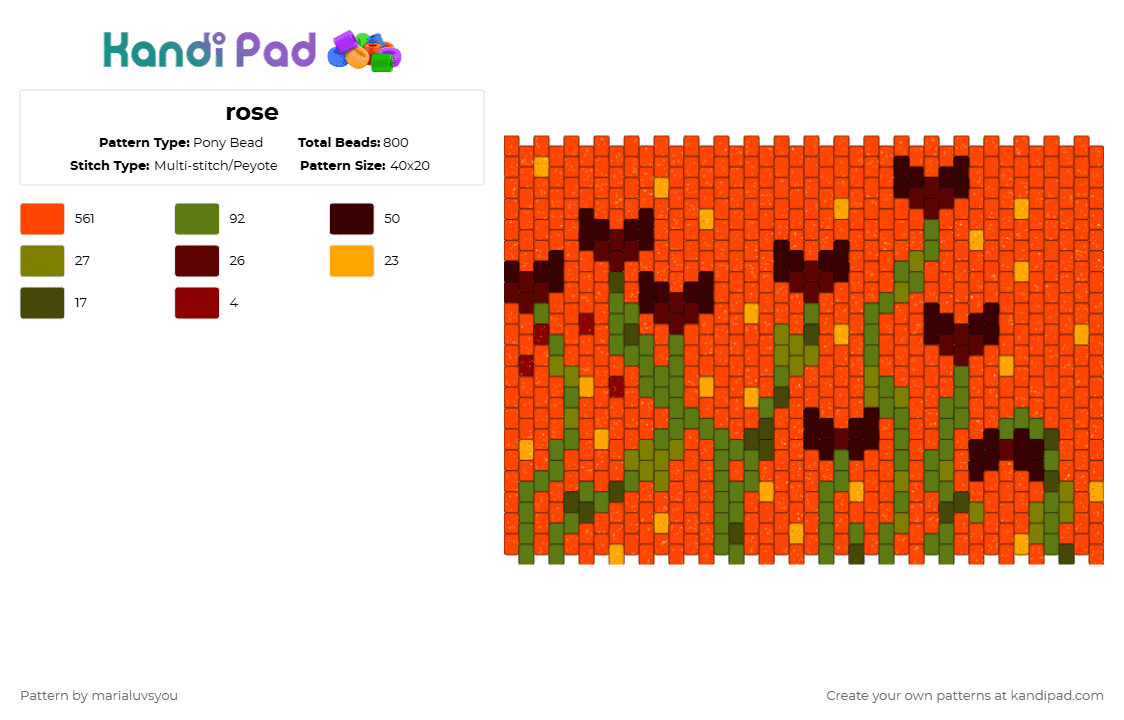 rose - Pony Bead Pattern by marialuvsyou on Kandi Pad - red