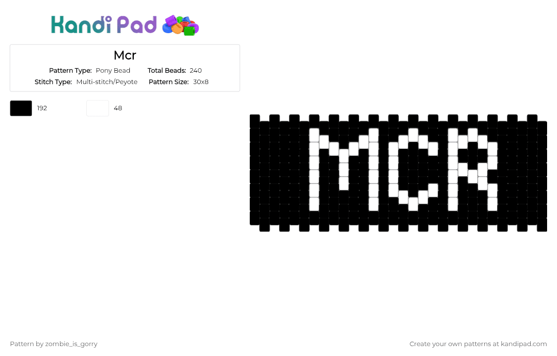 Mcr - Pony Bead Pattern by zombie_is_gorry on Kandi Pad - black