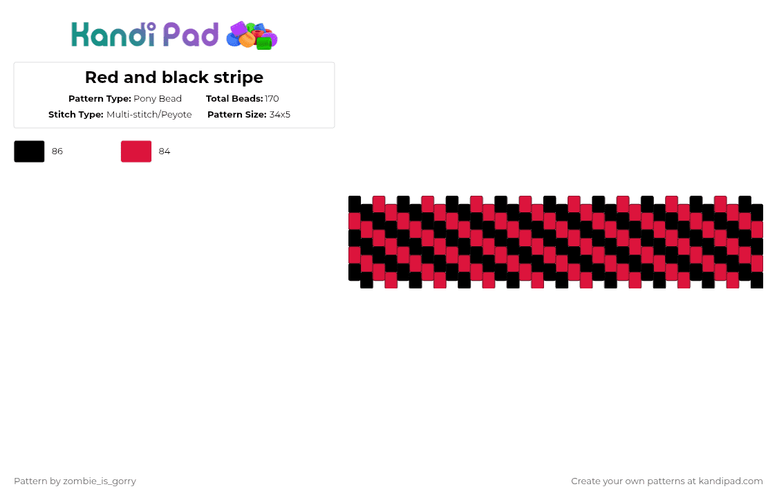 Red and black stripe - Pony Bead Pattern by zombie_is_gorry on Kandi Pad - black,red