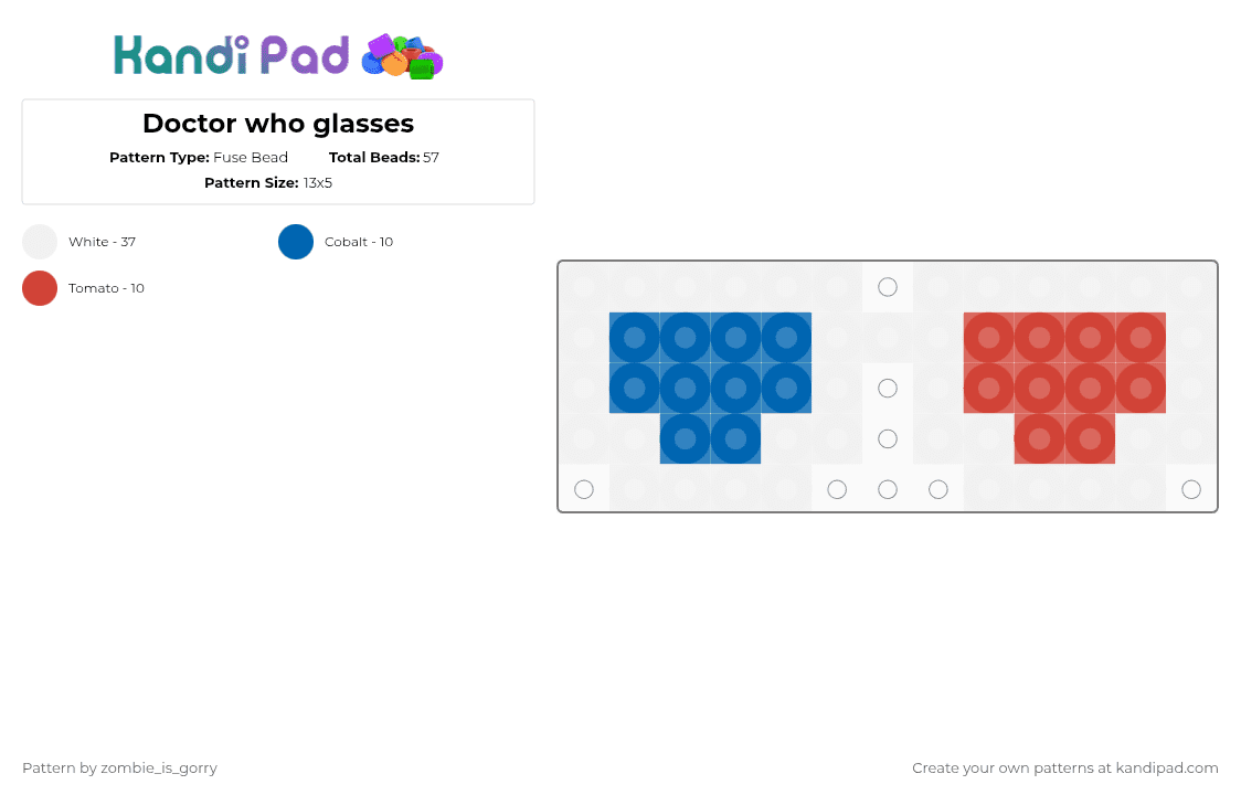 Doctor who glasses - Fuse Bead Pattern by zombie_is_gorry on Kandi Pad - white,blue,red