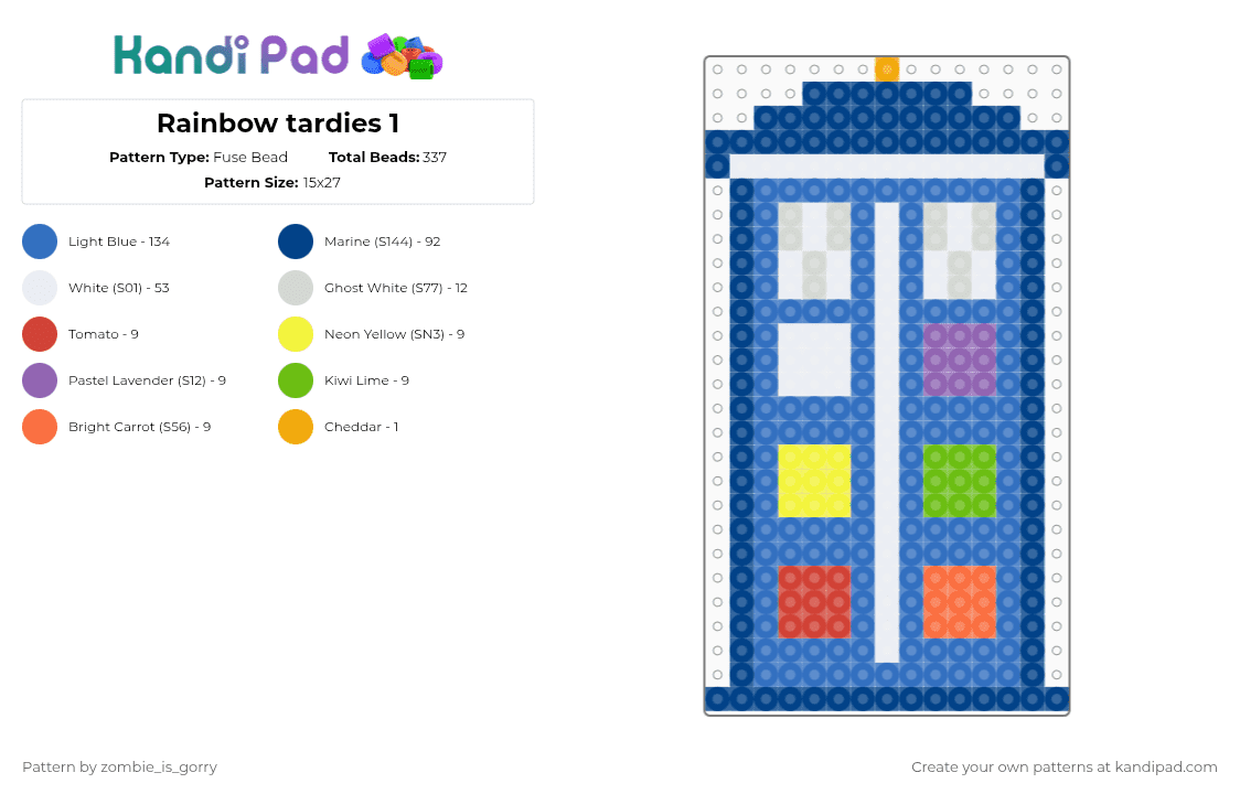 Rainbow tardies 1 - Fuse Bead Pattern by zombie_is_gorry on Kandi Pad - tardis,dr who,phone booth,blue