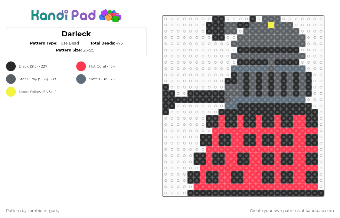 Darleck - Fuse Bead Pattern by zombie_is_gorry on Kandi Pad - red,gray