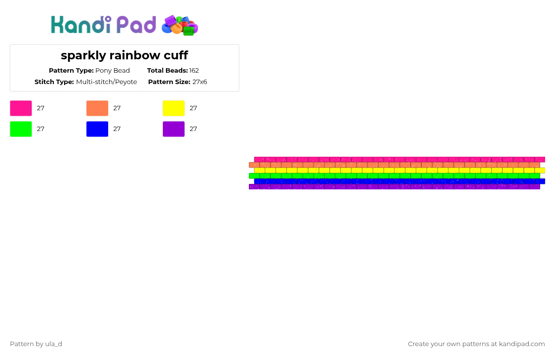 sparkly rainbow cuff - Pony Bead Pattern by xfrankie_steinx on Kandi Pad - purple,glitter,rainbow,pride,sparkle,cuff,peyote,neon