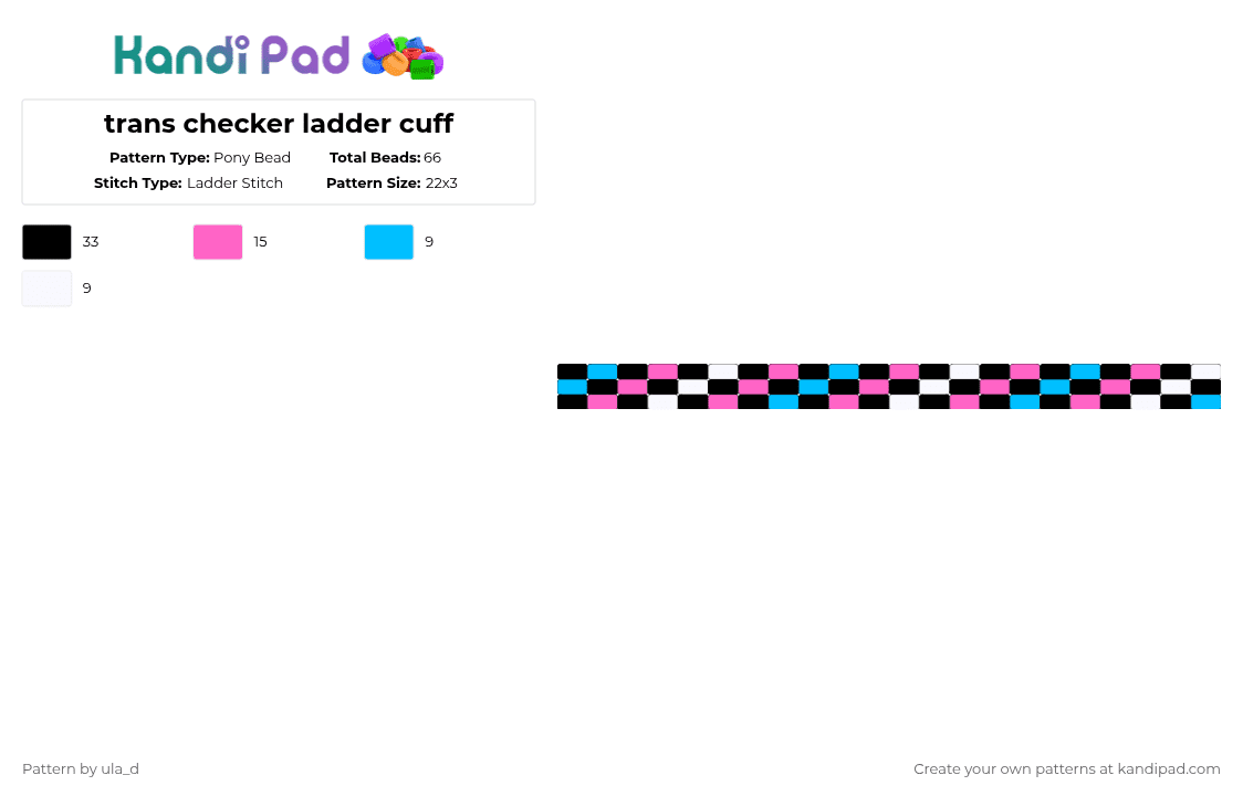 Trans checker ladder cuff Pony Bead Pattern - Kandi Pad | Kandi ...