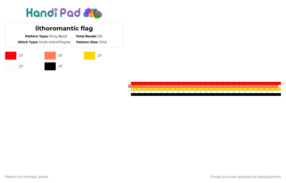 lithromantic flag - Pony Bead Pattern by xfrankie_steinx on Kandi Pad - red,orange,yellow,black,white,flag,peyote,pride