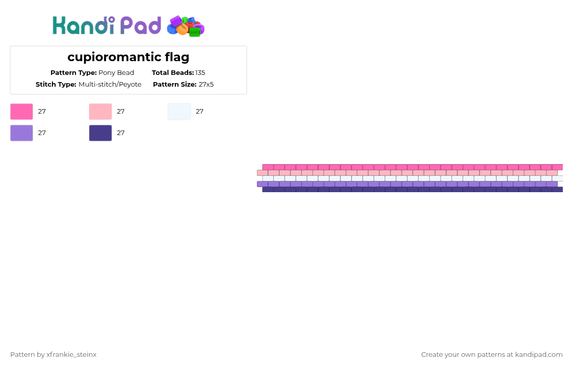 cupioromantic flag - Pony Bead Pattern by xfrankie_steinx on Kandi Pad - pink,pride,cupioromantic,flag,white,purple,peyote