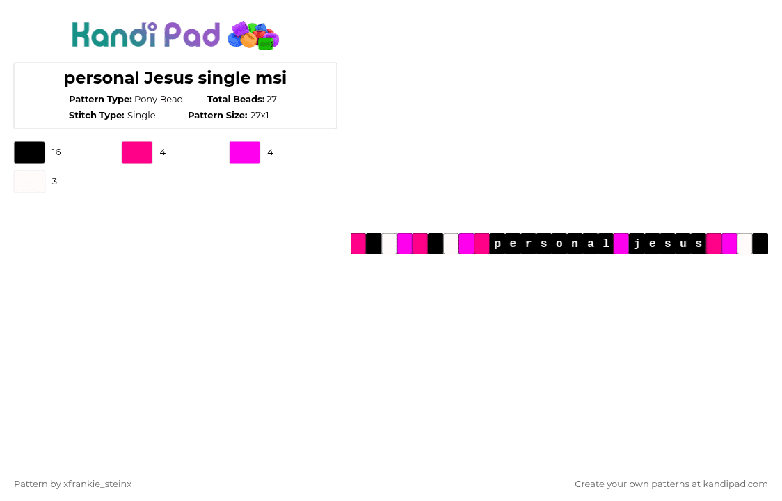personal Jesus single msi - Pony Bead Pattern by xfrankie_steinx on Kandi Pad - pink,white,personal jesus,msi,single,song,black