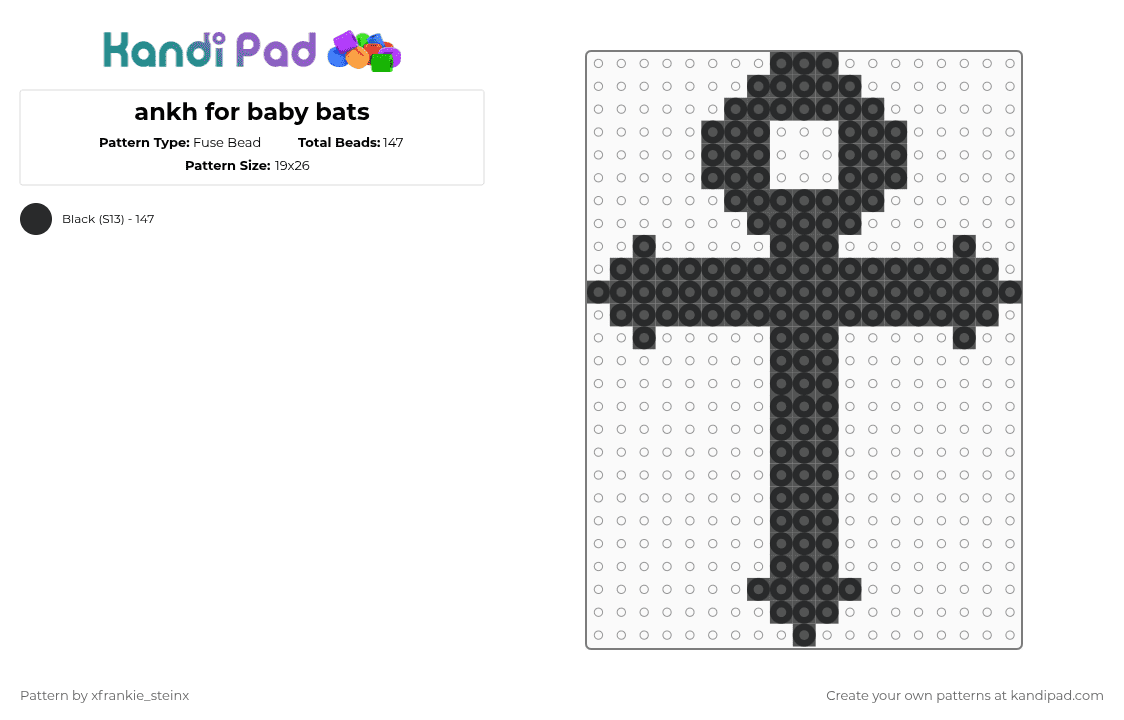 ankh for baby bats - Fuse Bead Pattern by xfrankie_steinx on Kandi Pad - black,ankh,goth,perler,necklace,cross,egyptian