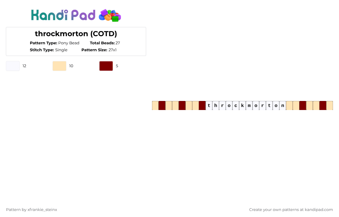 throckmorton (COTD) - Pony Bead Pattern by xfrankie_steinx on Kandi Pad - brown,beige,cotdskateboarding,throckmorton,skating,single,red,tan,cousin,throcky