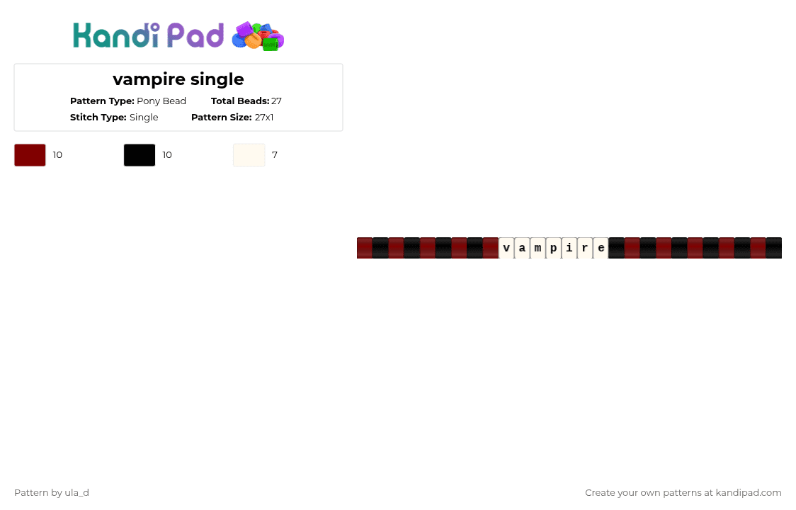vampire single - Pony Bead Pattern by xfrankie_steinx on Kandi Pad - black, brown, red, single, vampire, white