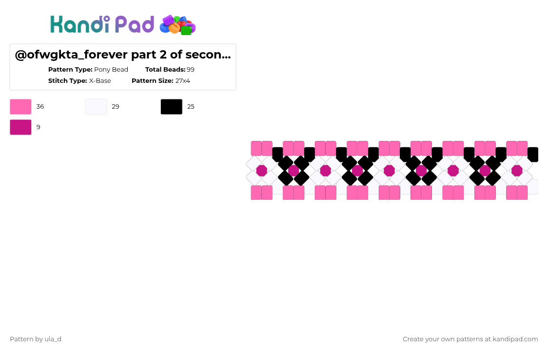 @ofwgkta_forever part 2 of second cuff - Pony Bead Pattern by xfrankie_steinx on Kandi Pad - pink,white,monster,monster high,draculaura,black,xbase