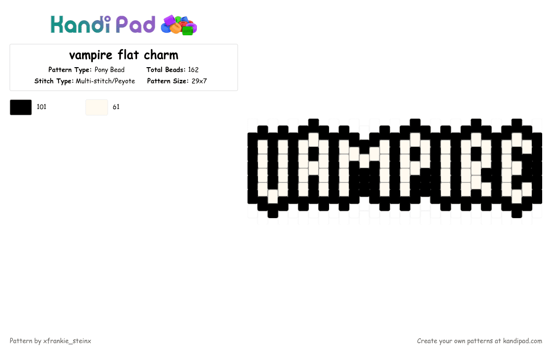 vampire flat charm - Pony Bead Pattern by xfrankie_steinx on Kandi Pad - white,black,flat charm,vampire