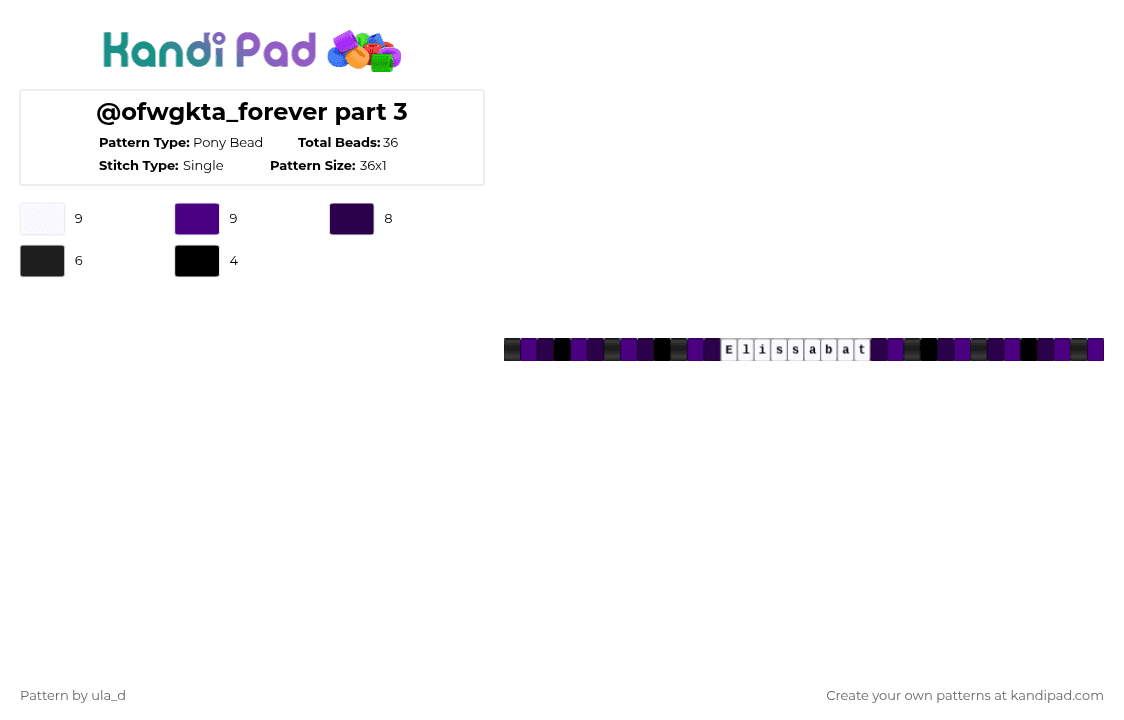 @ofwgkta_forever part 3 - Pony Bead Pattern by damon_the_vampire on Kandi Pad - black, elissabat, grey, monster, monster high, purple, silver, single, white