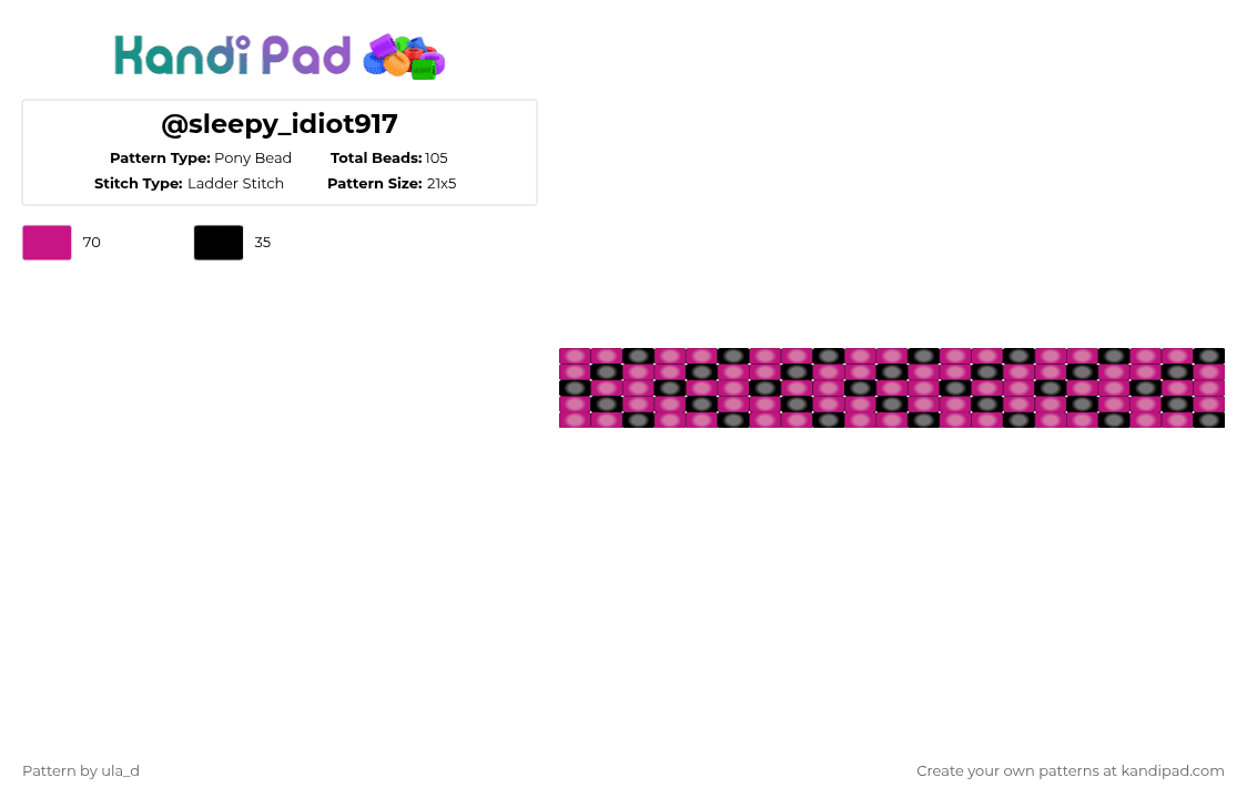 @sleepy_idiot917 - Pony Bead Pattern by xfrankie_steinx on Kandi Pad - pink,black,ladder,glow