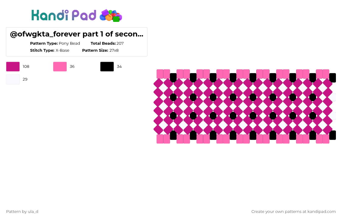 @ofwgkta_forever part 1 of second cuff - Pony Bead Pattern by xfrankie_steinx on Kandi Pad - pink,monster,monster high,white,black,draculaura,xbase