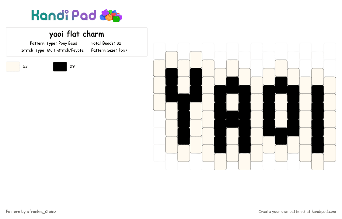 yaoi flat charm - Pony Bead Pattern by xfrankie_steinx on Kandi Pad - black,white,yaoi,gay,flat charm