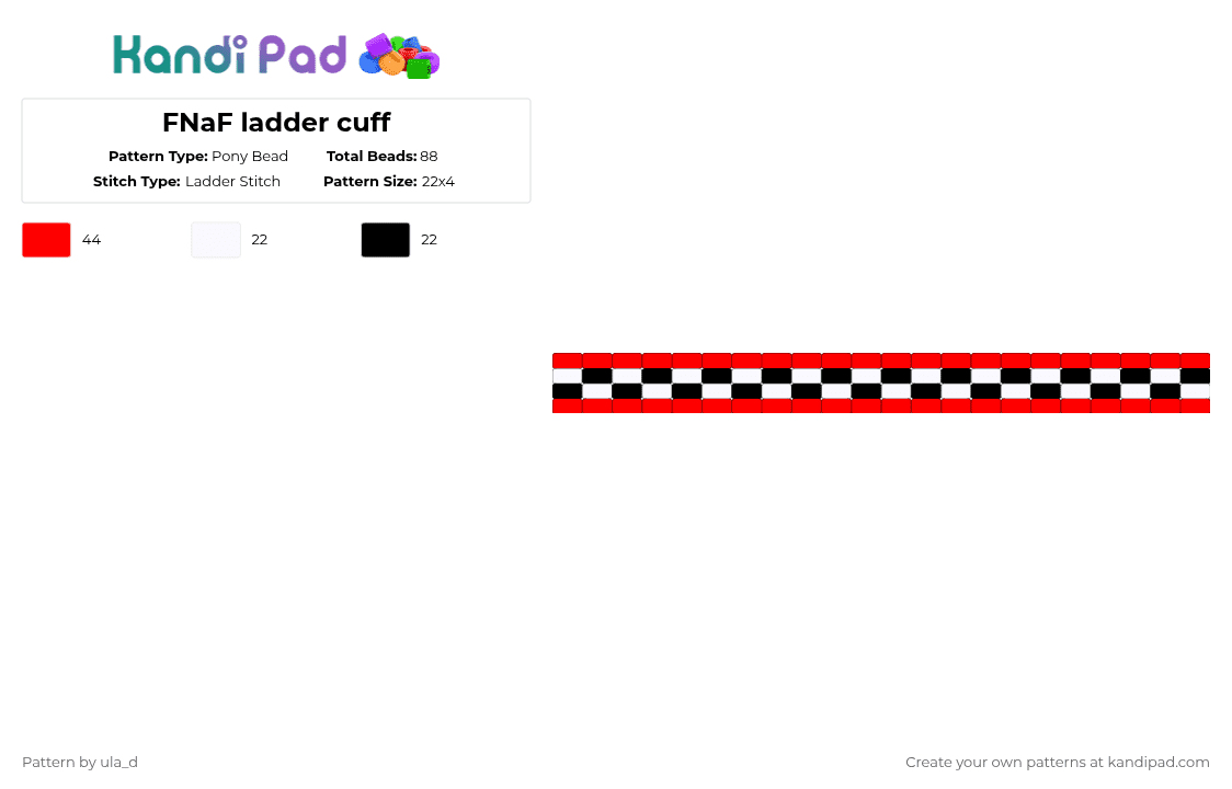FNaF ladder cuff - Pony Bead Pattern by xfrankie_steinx on Kandi Pad - red,white,fnaf,black,ladder,simple,beginner
