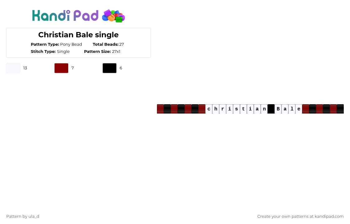 Christian Bale single - Pony Bead Pattern by xfrankie_steinx on Kandi Pad - white,red,single,black