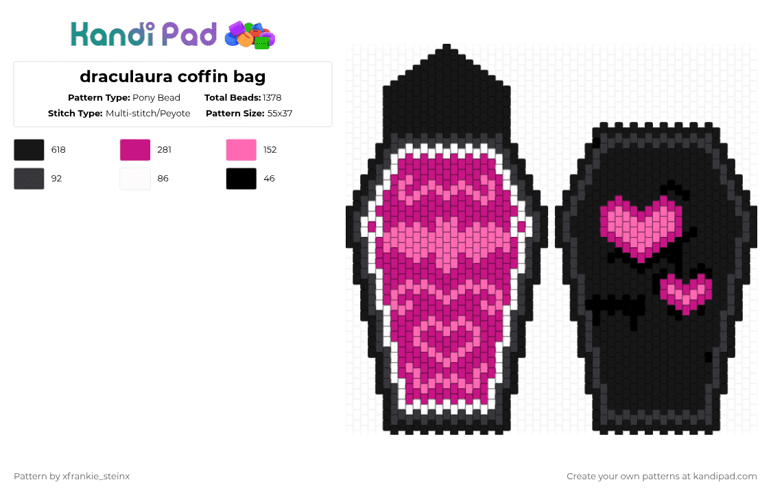 draculaura coffin bag - Pony Bead Pattern by xfrankie_steinx on Kandi Pad - black,pink,coffin,goth,monster high,draculaura,white,grey