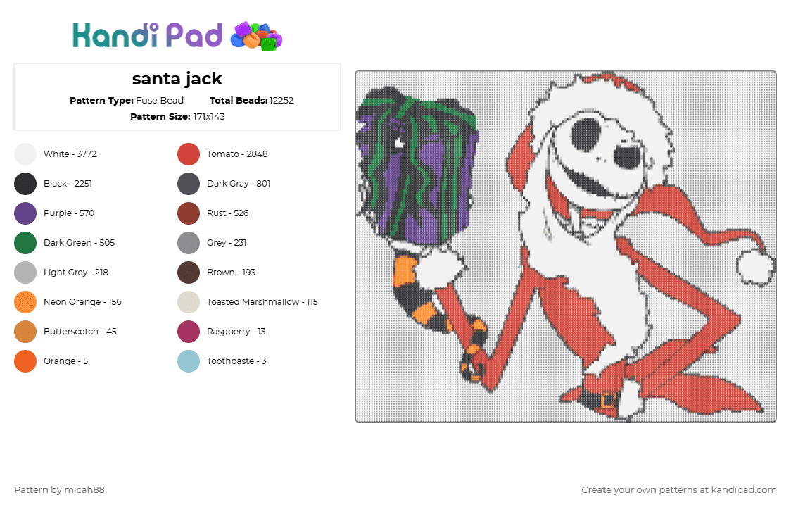 santa jack - Fuse Bead Pattern by micah88 on Kandi Pad - white,gray,red