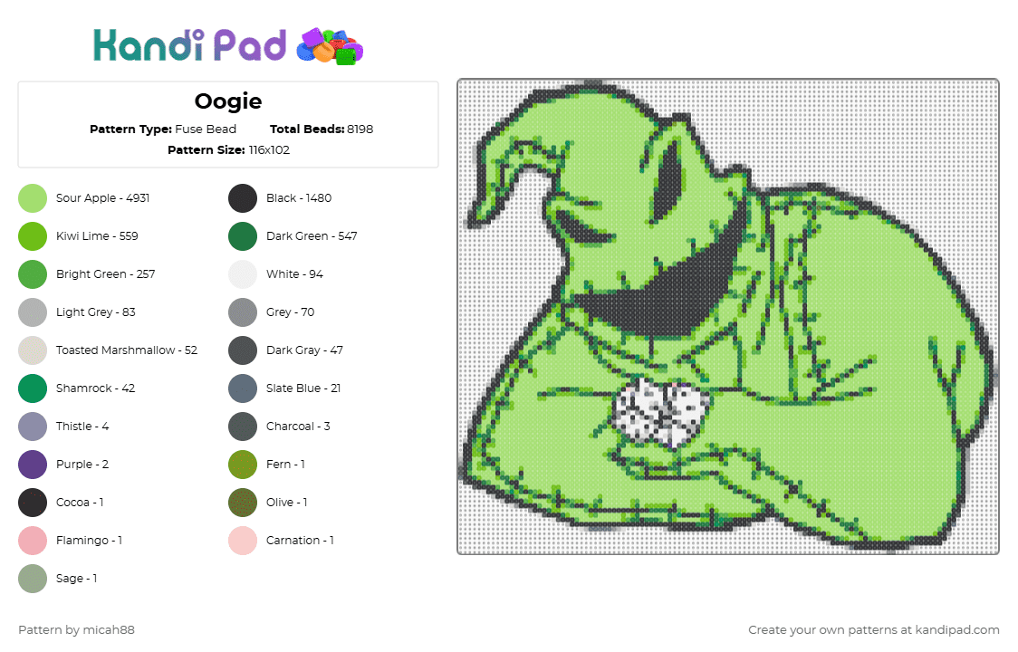 Oogie - Fuse Bead Pattern by micah88 on Kandi Pad - green