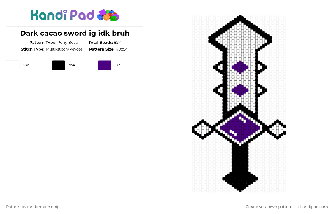 Dark cacao sword ig idk bruh - Pony Bead Pattern by randompersonig on Kandi Pad - white