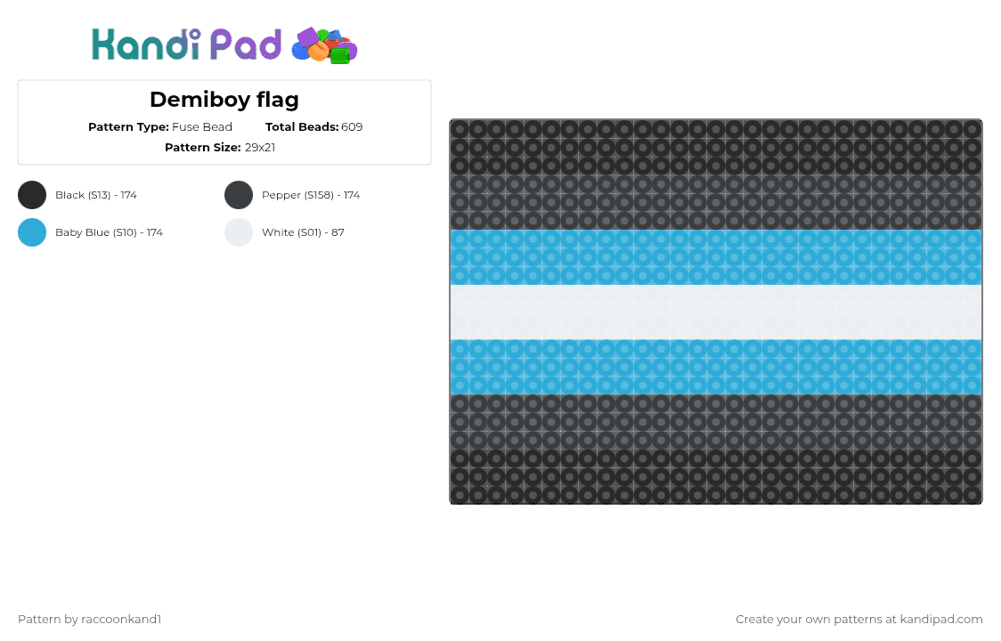 Demiboy flag - Fuse Bead Pattern by raccoonkand1 on Kandi Pad - light blue,white