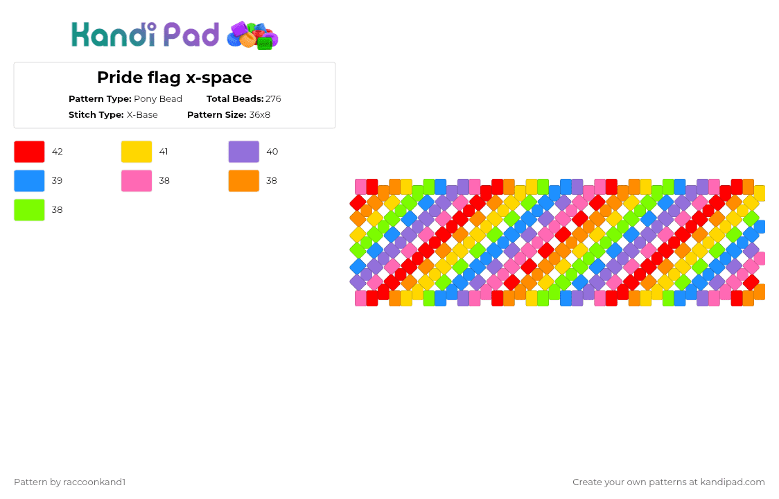 Pride flag x-space - Pony Bead Pattern by raccoonkand1 on Kandi Pad - red,yellow,light blue,colorful