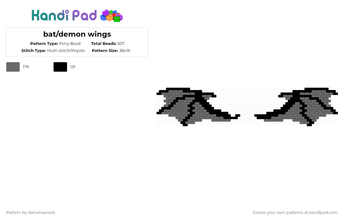 bat/demon wings - Pony Bead Pattern by danielwaniels on Kandi Pad - black,gray