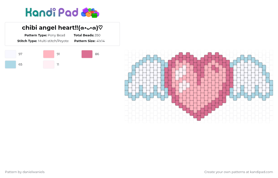 chibi angel heart!!(๑•ᴗ•๑)♡ - Pony Bead Pattern by danielwaniels on Kandi Pad - pink,light blue