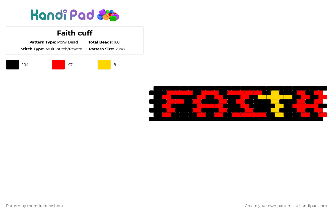 Faith cuff - Pony Bead Pattern by theretiredcrashout on Kandi Pad - black,red