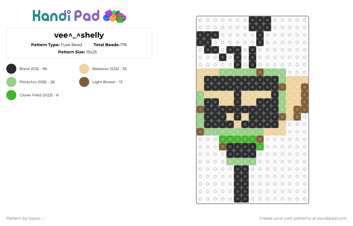 vee^_^shelly - Fuse Bead Pattern by topaz-_- on Kandi Pad - black,beige,teal