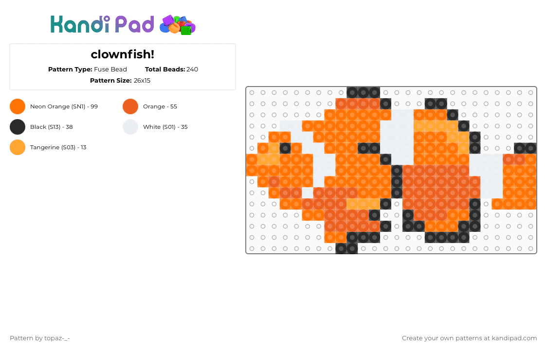 clownfish! - Fuse Bead Pattern by topaz-_- on Kandi Pad - orange,cotdclownfish