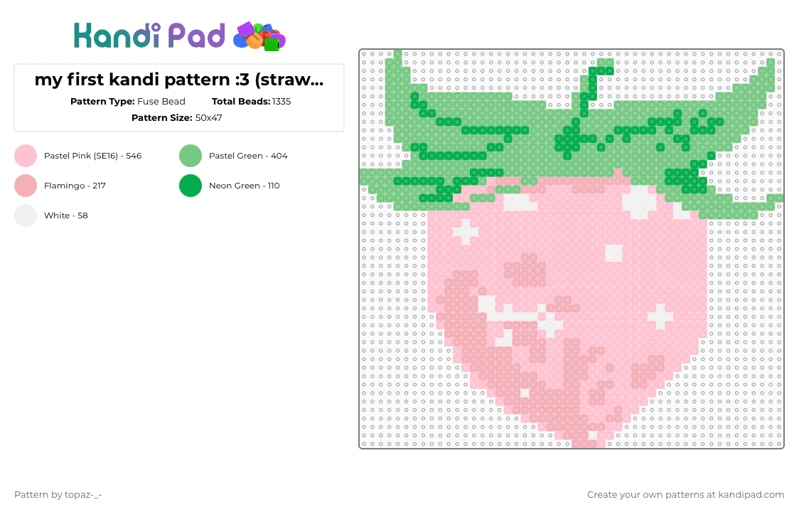 my first kandi pattern :3 (strawberry kandi charm) warning! its very big - Fuse Bead Pattern by topaz-_- on Kandi Pad - teal,pink