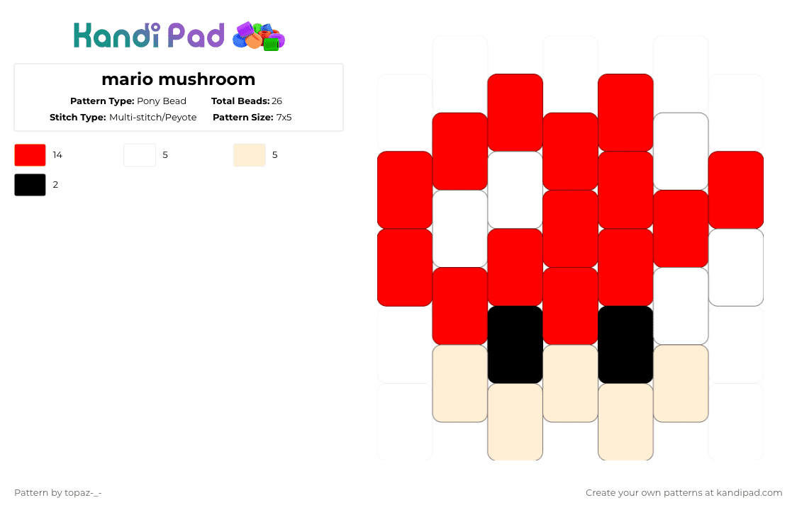 mario mushroom - Pony Bead Pattern by topaz-_- on Kandi Pad - red,beige,mario,videogame,mushroom
