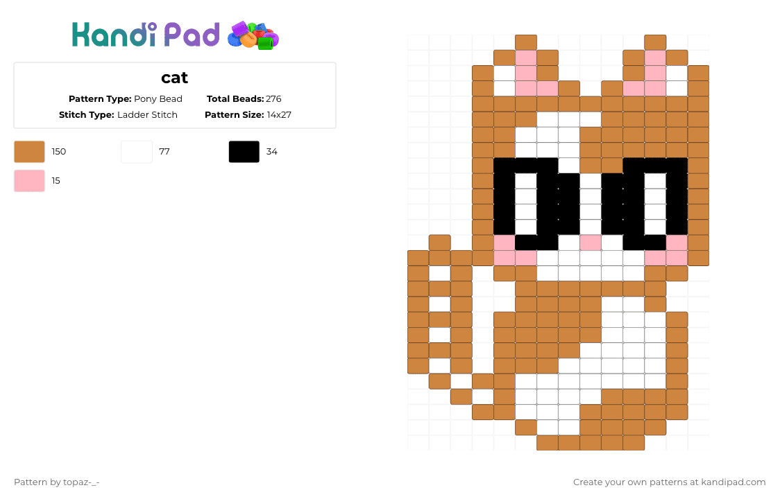cat - Pony Bead Pattern by topaz-_- on Kandi Pad - cat,kitty,charm,animal,feline,orange,brown,cute