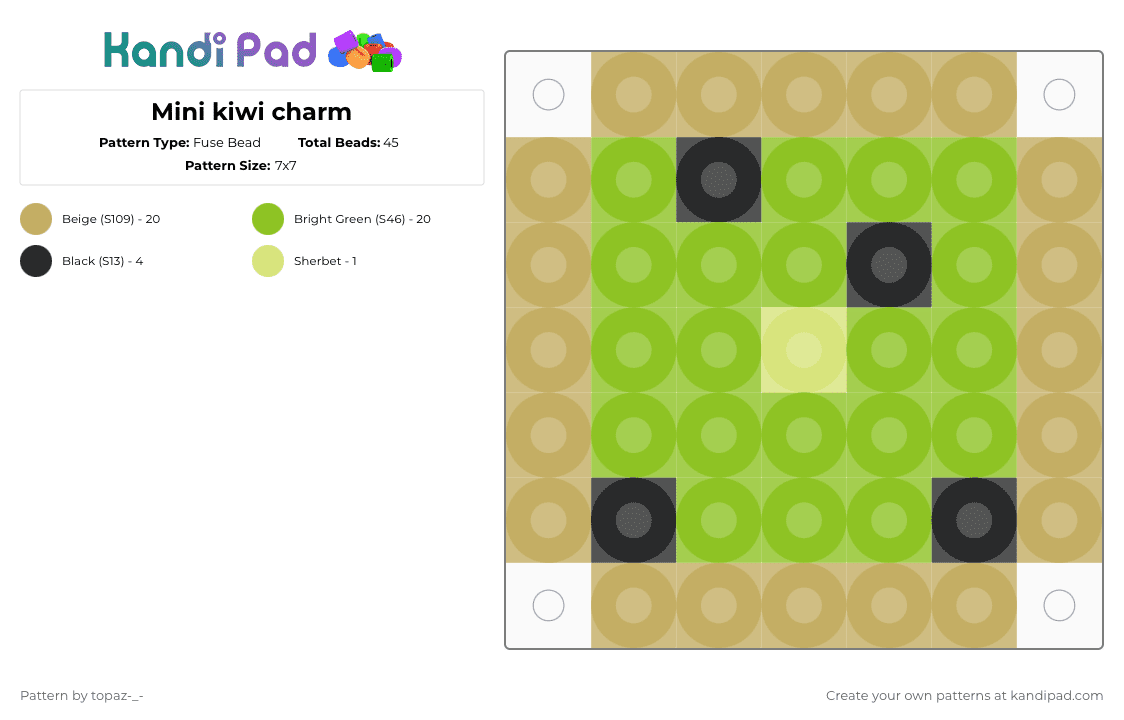 Mini kiwi charm - Fuse Bead Pattern by topaz-_- on Kandi Pad - beige,green