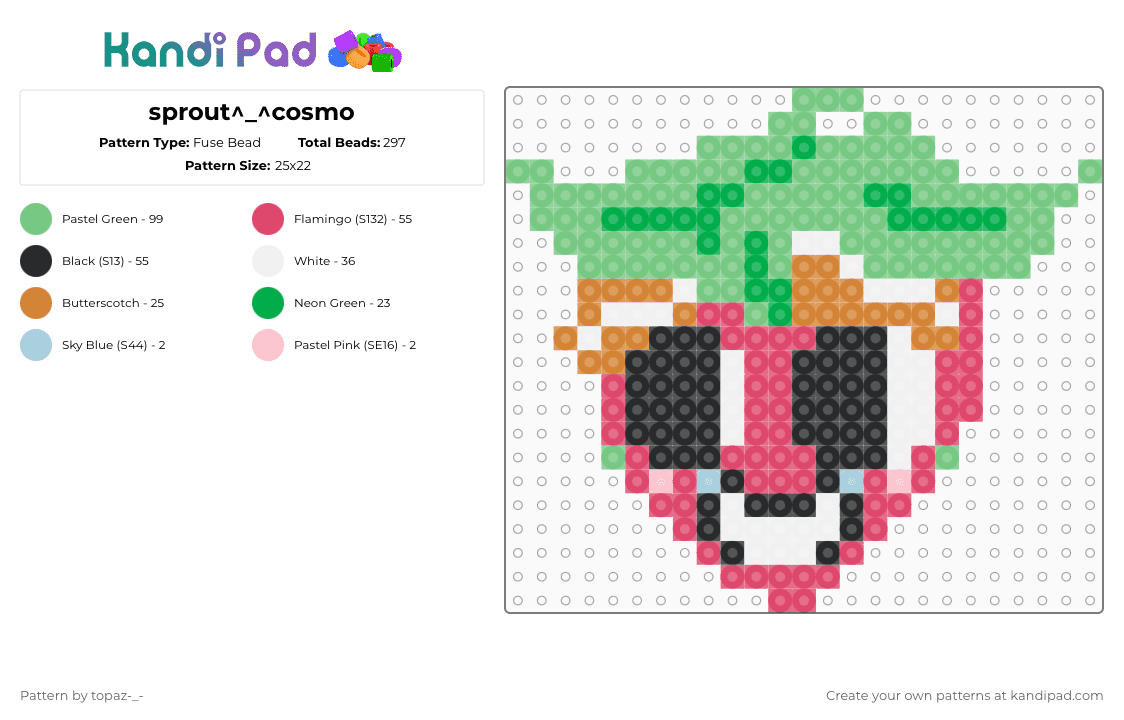 sprout^_^cosmo - Fuse Bead Pattern by topaz-_- on Kandi Pad - red,teal