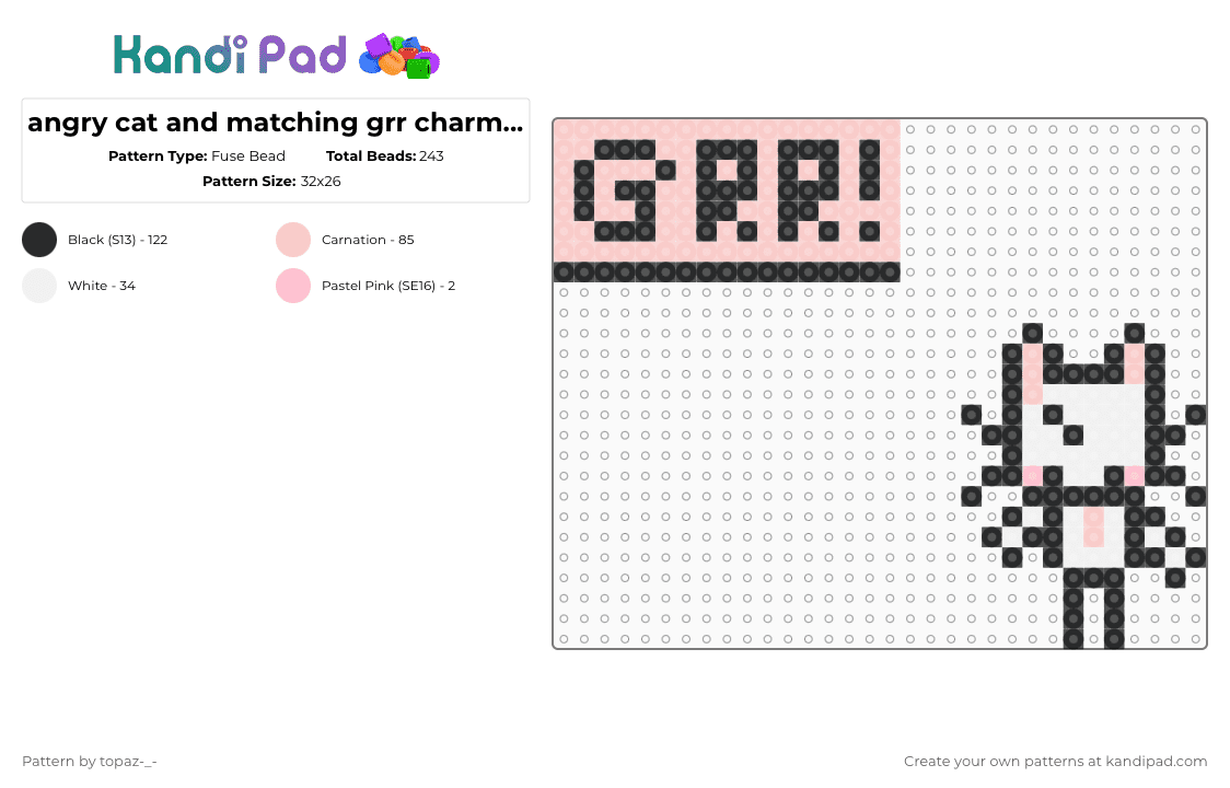 angry cat and matching grr charm >:3 - Fuse Bead Pattern by topaz-_- on Kandi Pad - beige,cat,grr,angry,cute,mini
