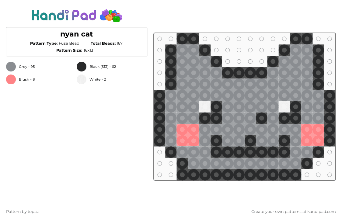 nyan cat - Fuse Bead Pattern by topaz-_- on Kandi Pad - gray,nyancat,rainbow,cat,space